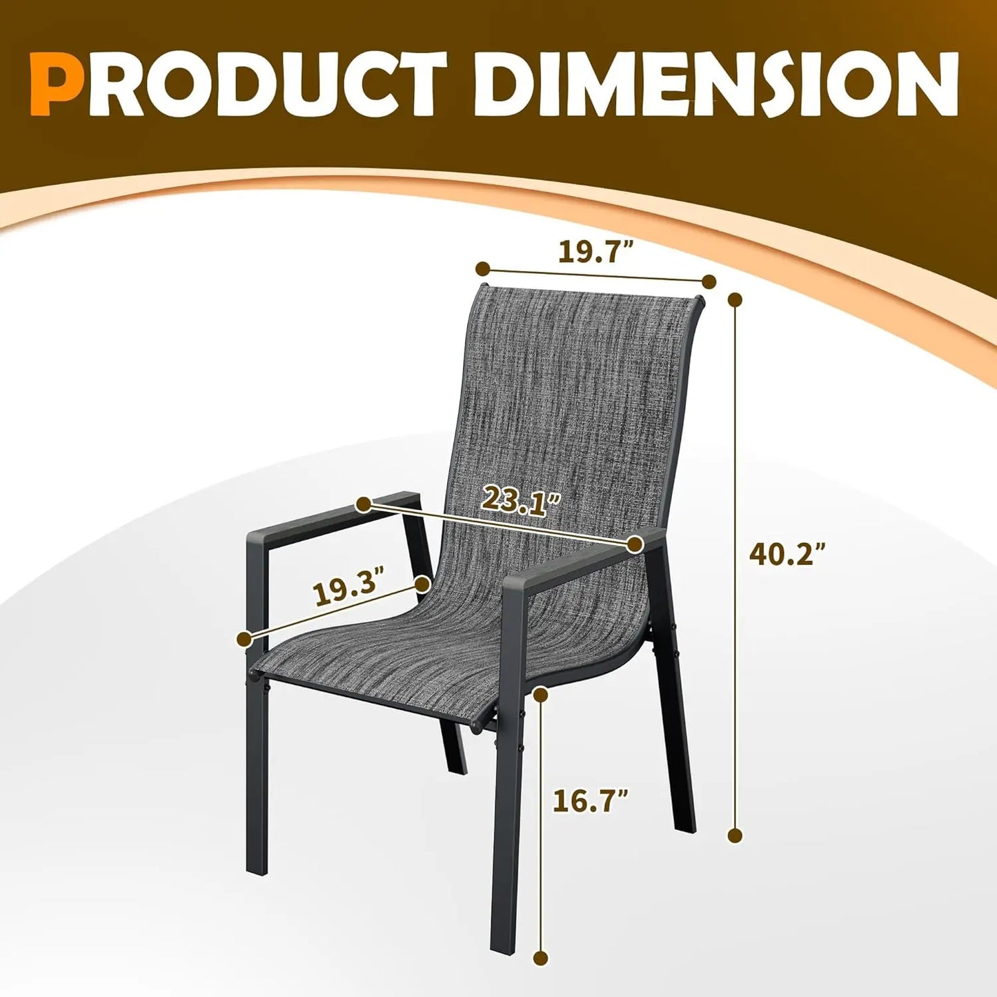 Patio Chairs Set of 4, Stackable Outdoor Chairs with All Weather Breathable Textilene, High Back Metal Frame