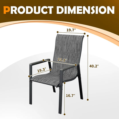 Patio Chairs Set of 4, Stackable Outdoor Chairs with All Weather Breathable Textilene, High Back Metal Frame