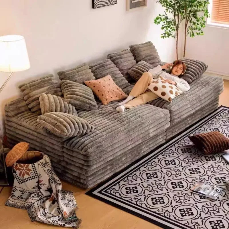 Gray Designer Vacuum Compressed Sofa Minimalist Corduroy Lounge Vacuum Compressed Sofa Nordic Couch Wohnzimmer Furniture Home