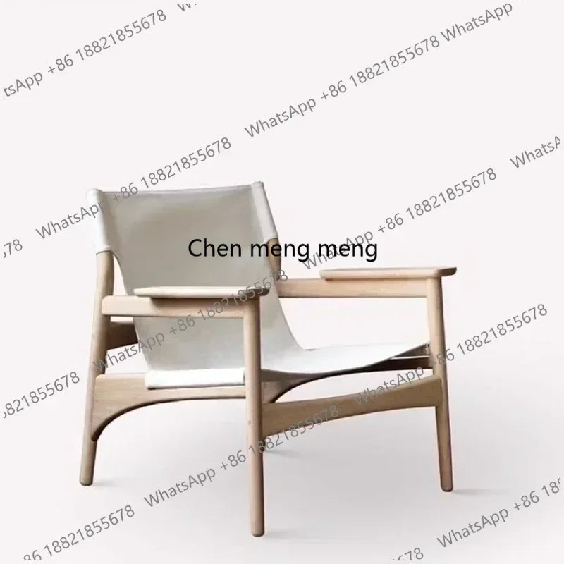 A178  High-end Leather Chair, Danish Leisure Single Back Chair, Solid Wood Saddle Leather Armchair, Home Balcony Leisure Chair