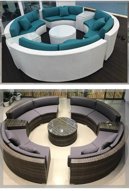 Outdoor rattan round sofa villa terrace courtyard rattan art hotel leisure area reception rattan sofa waterproof combination