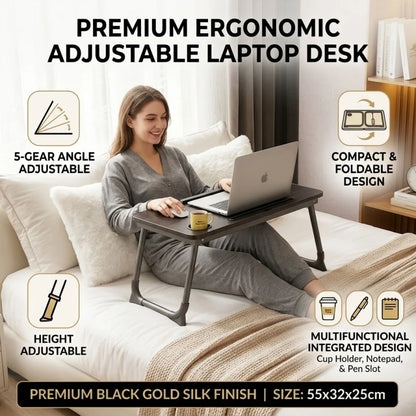 Ergonomic Lazy Computer Desk Integrated Foldable Design Height Adjustable Compact Practical Home Office Table Black