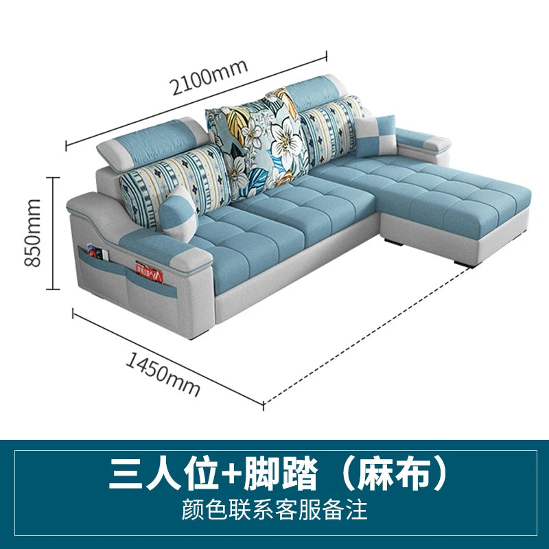Modern minimalist Nordic fabric sofa with recliner family small apartment hotel living room bedroom