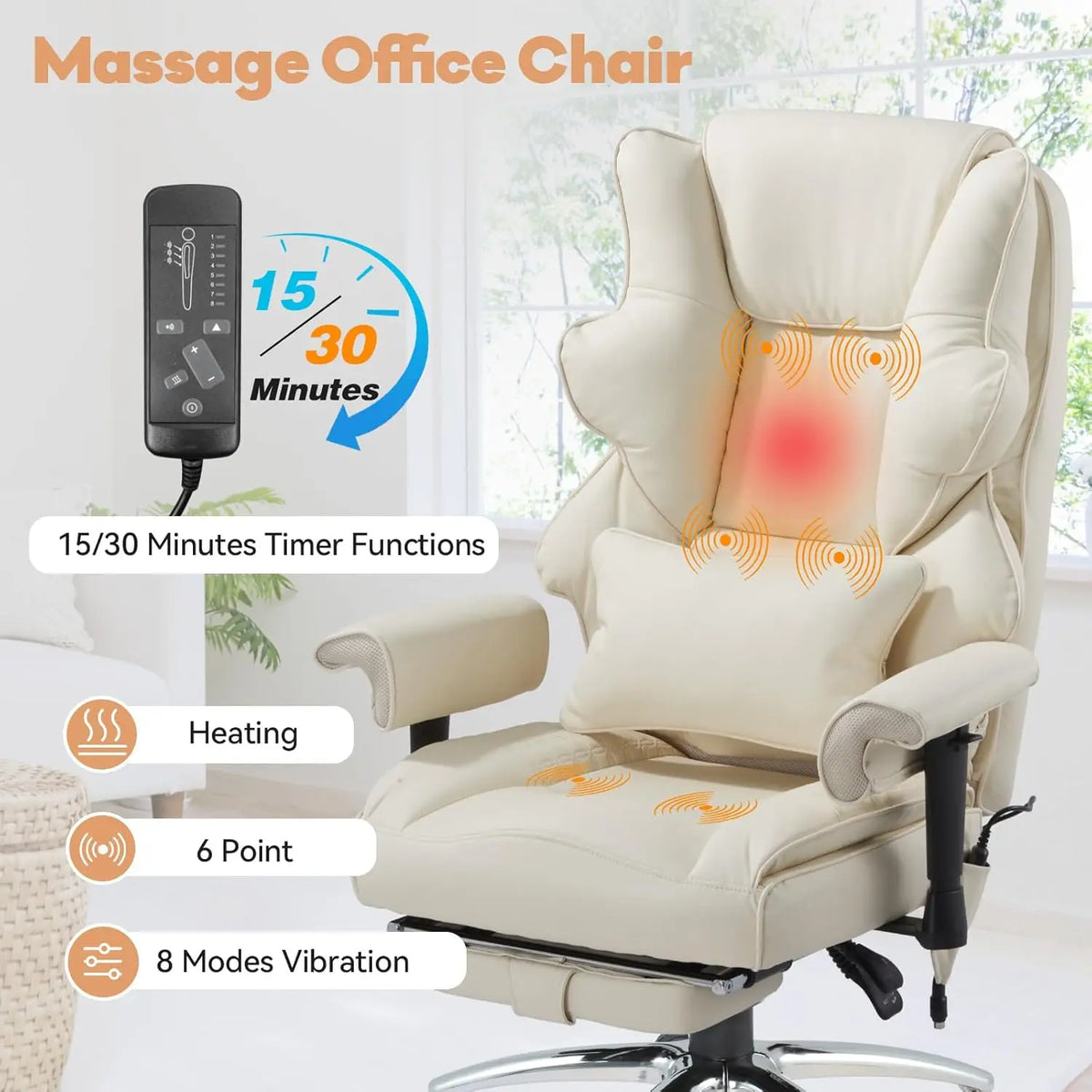 Massage Office Chair with Foot Rest, Ergonomic Executive Heated Office Chair with Reclining Backrest, Adjustable, Customized