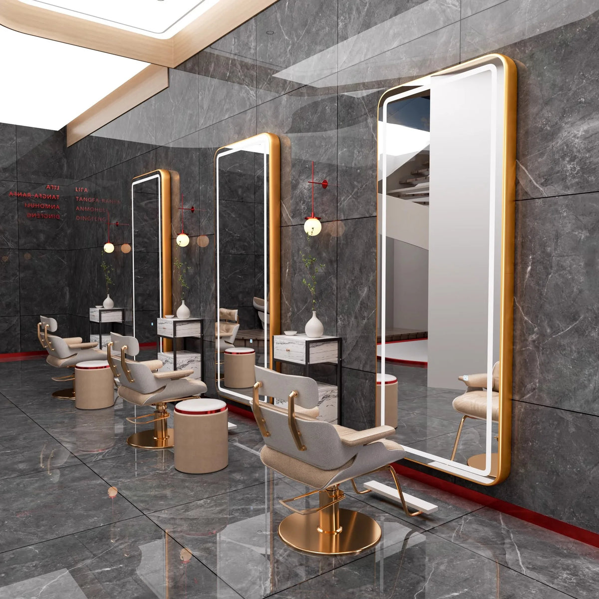 Design Modern Lightweight Luxury Oval Square Mirror Hair Salon Furniture Set Hot Sale