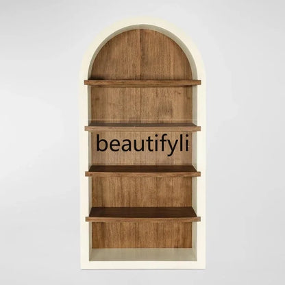 Retro solid wood simple bookcase American country white arched bookshelf display study floor locker