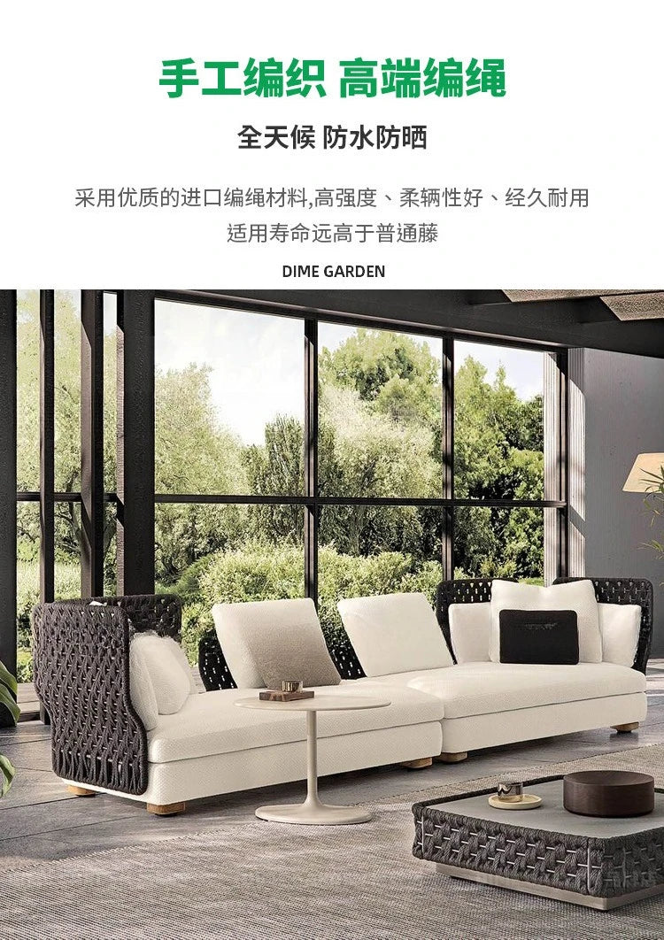 Outdoor rattan sofa, courtyard bed recliner, villa outdoor Nordic simple white bantam L-shaped sofa