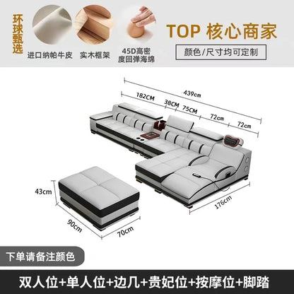 Massage Modern Leather Sofa Luxury Multi Functional Italian Recliner Sofa Couch Puffs Divano Da Soggiorno Living Room Furniture
