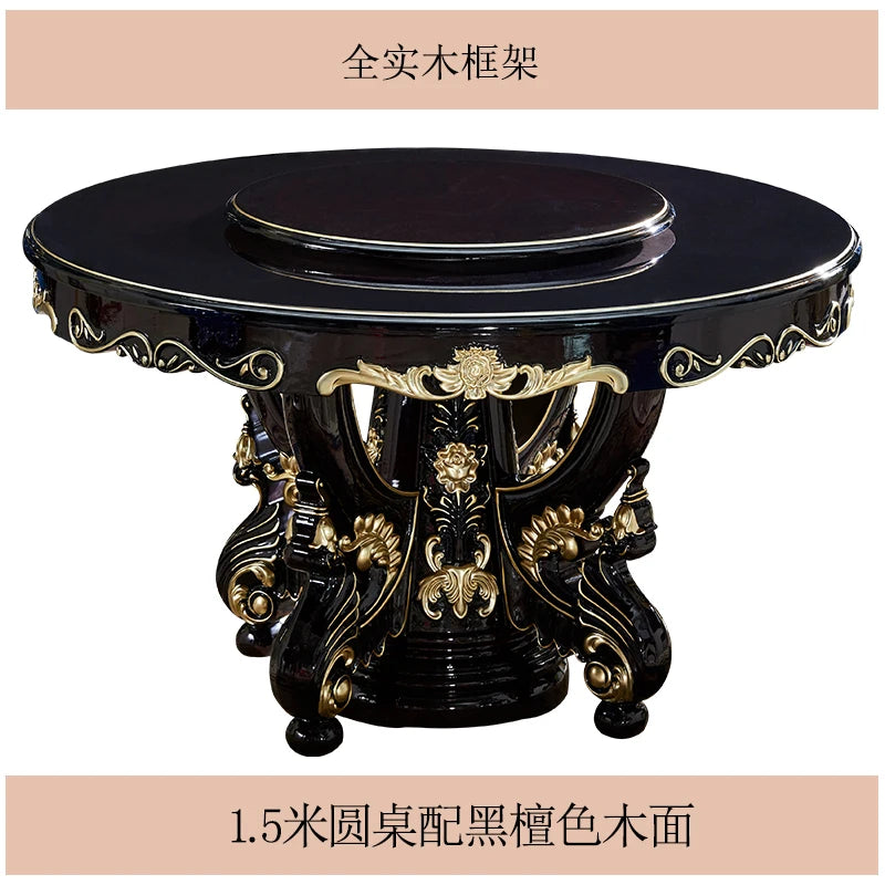 HTT marble dining table and chair combination carved round table for household8 people round  with turntable furniture