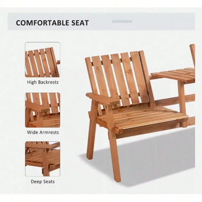 Outdoor Patio Wooden Balcony Double Chair Garden Front Porch Bench with Table