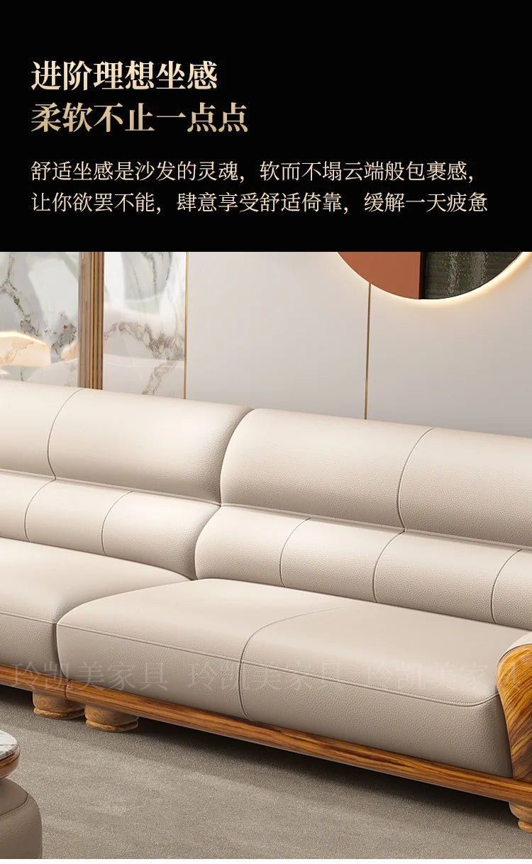 New Chinese ebony leather sofa living room combination size apartment first layer cowhide straight row sofa