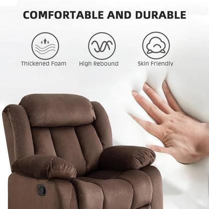 Manual Reclining Sofa Set with Overstuffed Arms & Backrest, Include 1 Recliner Chair & 1 Loveseat, Brown, Customized