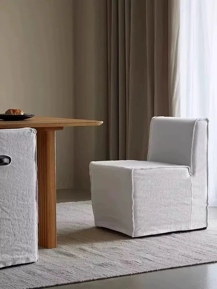 North American wabi style Japanese style white cream linen cotton and linen designer living room B & B straight