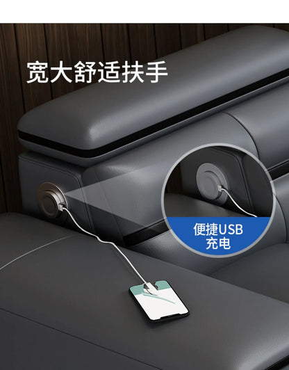 Simple and modern leather sofa combination large apartment living room L-shaped corner function headrest few fully