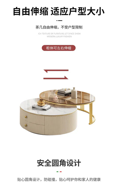 a163  round Glass Stone Plate Coffee Table Modern Minimalist Living Room Home Retractable Size Combination