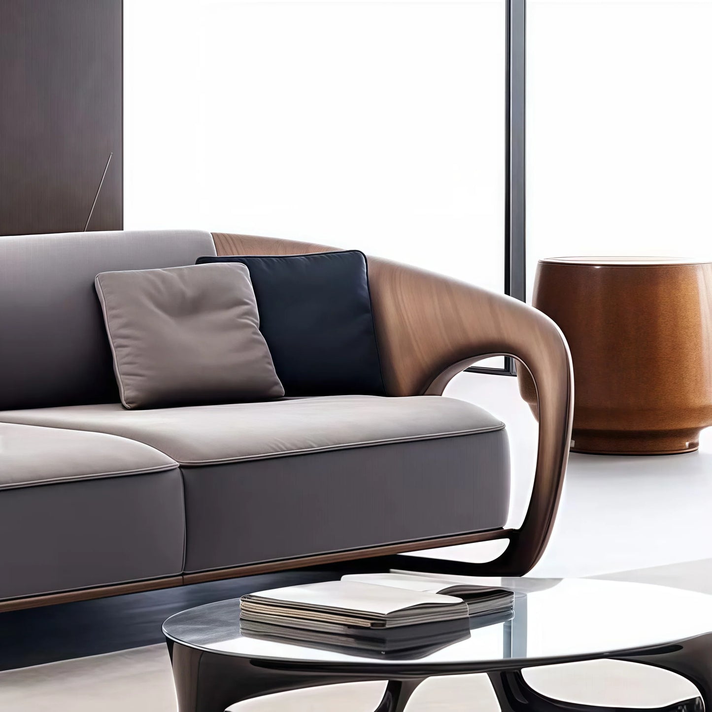 Walnut Sofa Upholstered Sofa 3 Seater Sofa Couch For Living Room Apartment 86" Solid Wood Cushion Sofa