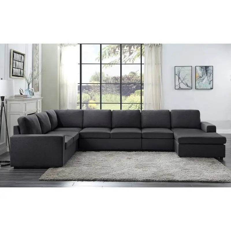 Modular Sectional Sofa with Reversible Chaise in Dark Gray Linen - Ideal for Living Room Comfort and Versatility, Stylish