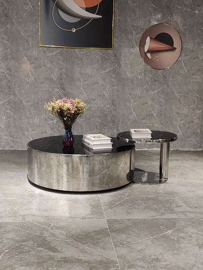 Italian mirror coffee table stainless steel small apartment tempered glass round combination design sense living room home