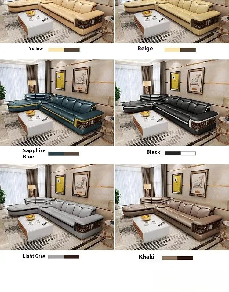 Luxury L-Shaped Genuine Leather Sectional Sofa Sets with USB, Bluetooth Speaker - MINGDIBAO Living Room Italian Leather Couches