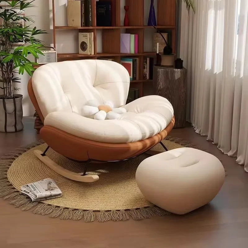 Nordic Modern Luxury Living Room Chairs Rocking Recliner Chair Lounge Sofa Single Lazy Upholstered Adult Bedroom Relax Furniture