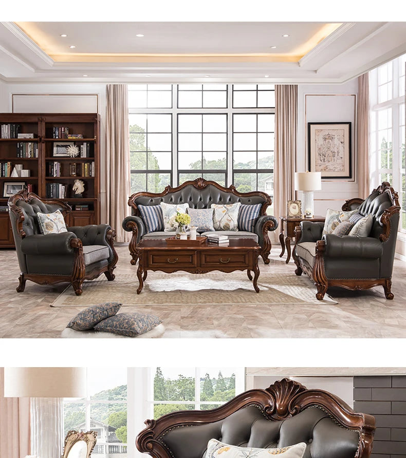 solid wood sofa simple European living room retro combination light luxury neoclassical sofa small apartment