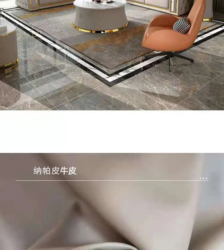 Italian light luxury sofa living room leather sofa first layer cowhide buckle design luxury combination sofa size apartment
