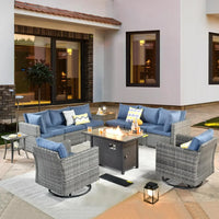 Outdoor Patio Furniture Set with Fire Pit Table,Conversation Sectional Wicker Couch with Modern Outside Sofa  for Balcony