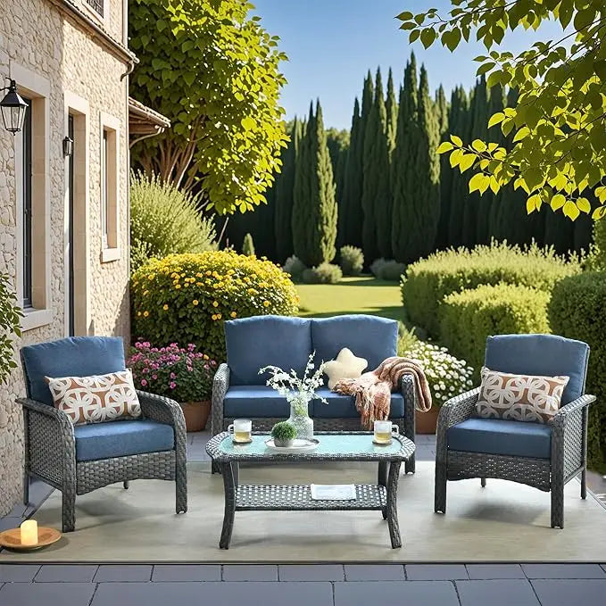 Wicker Patio Furniture - All-Weather PE Wicker Outdoor Conversation Bistro Set Loveseat Chairs with Table,Outdoor Rattan Sofa