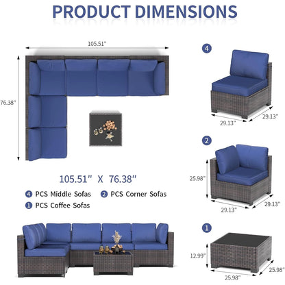 Outdoor Patio Sectional Sofa Set with 5 Pieces, PE Wicker Furniture, Conversation Area with Washable Cushions