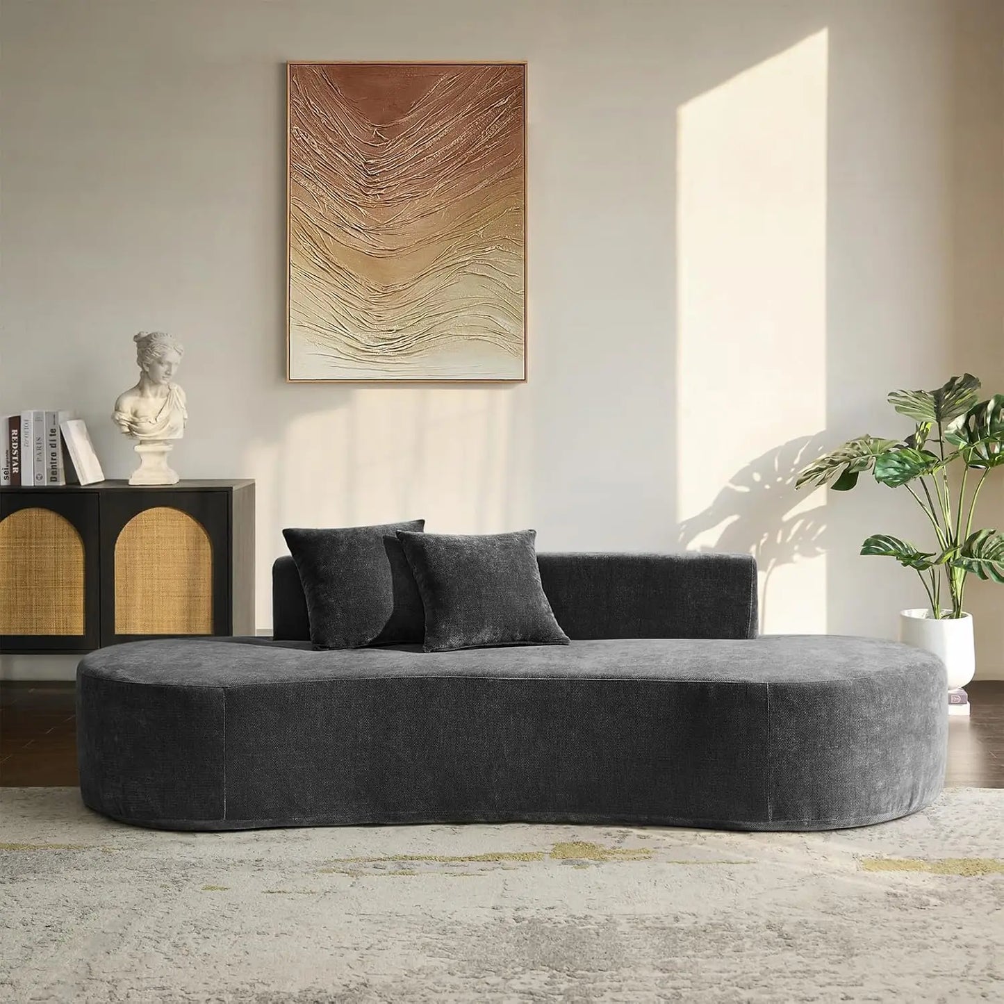 94.5" Boneless Sofa with 2 Pillows, 3 Seater Compressed Foam Sofa with Half Moon Design & Deep Seat, No Assembly, Customized