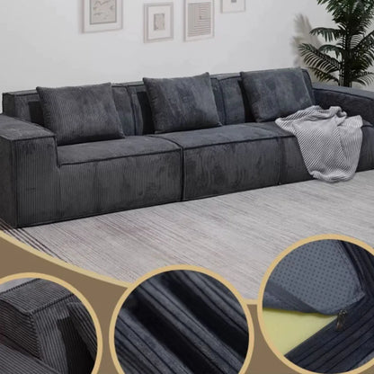 Three-Seater Sofa Vacuum Compressed Sofa Tofu Block Retro Corduroy Fabric, Durable Pure Sponge, Frameless, Minimalist Living Roo