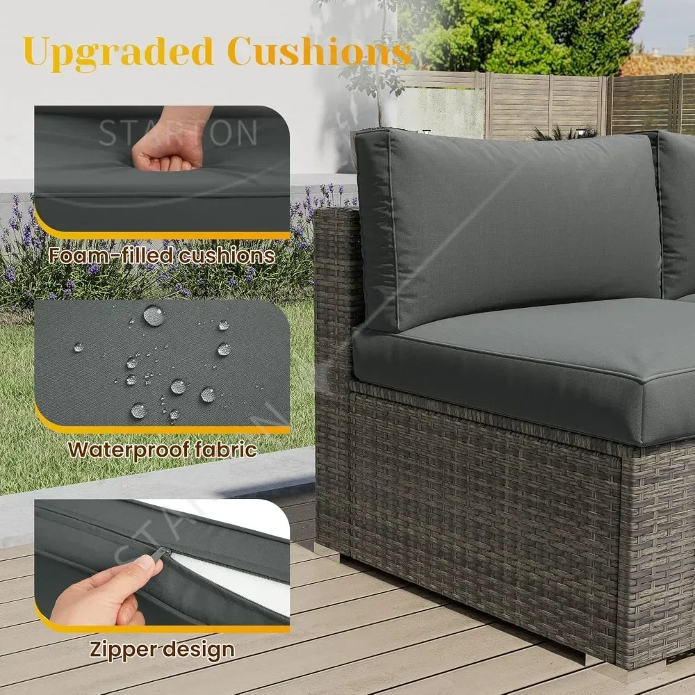 Five Piece Patio Set, Weather Resistant Rattan Sectional, Waterproof UV Protected Design, For Balcony And Garden Use