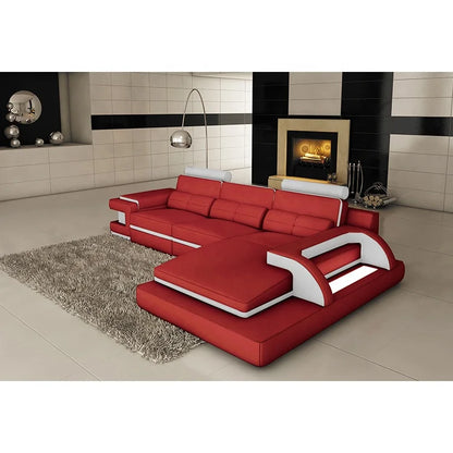 Italian Leather Sectional Sofa Set Red Black L-Shape Living Room Furniture for Office or Apartment Genuine Leather Material