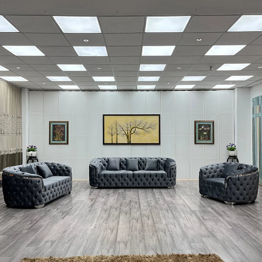 Luxury Gold Stainless Steel and Velvet Soft Sofa for Hotel Office Villa Warehouse or Export Use Sofa Combination