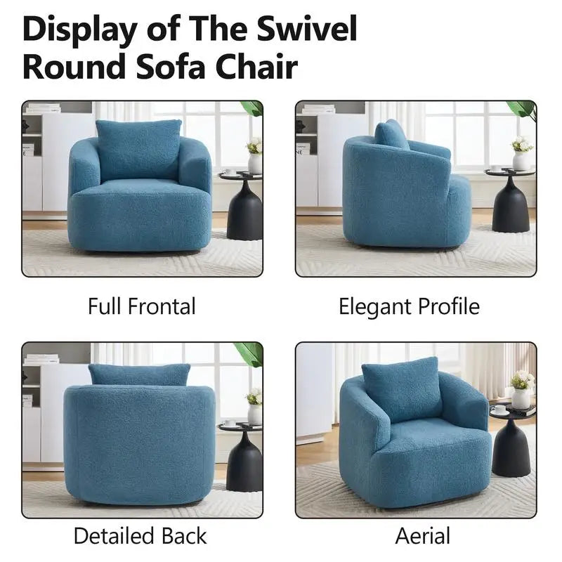 360° Swivel Round Upholstered Chair with Soft Pillow, Teddy Fleece High-Resilience Sponge Sofa, No Assembly Needed for Living