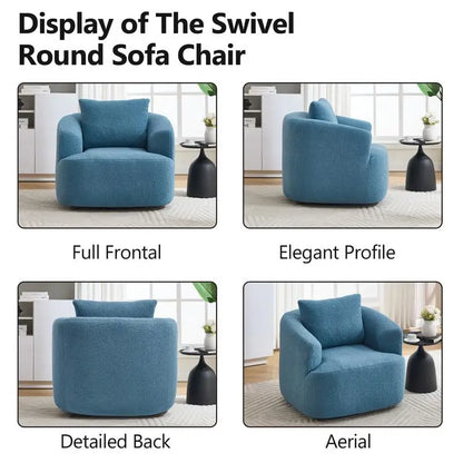 360° Swivel Round Upholstered Chair with Soft Pillow, Teddy Fleece High-Resilience Sponge Sofa, No Assembly Needed for Living