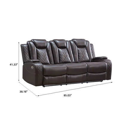 Power Reclining Sofa Couch with Wireless Charger 3 Seaters Recliner  Reading Light Leather Bluetooth Speaker Theater Seating LED