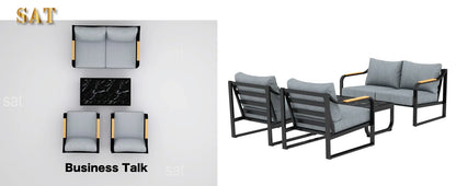 v Metal Patio Furniture Set, 4 Pieces Outdoor Conversation Set with Thick Cushion Modern Patio Chat Sofa Set for Balcony  rattan