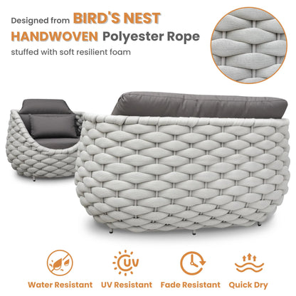 Outdoor Rattan Sofa Set, 2-Seat Patio Furniture for Balcony, Terrace, Villa or Courtyard, All-Weather Wicker Lounge Chair Combo