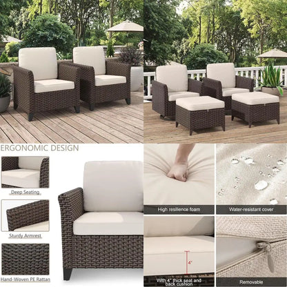 Two-Piece Outdoor Wicker High Back Chairs with Weather-Resistant Cushions for Patio, Garden, and Deck Use