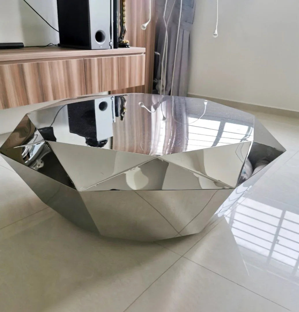 CZ  Steel Diamond-Shaped Coffee Table Modern Fashion Living Room Model Room Sales Office Mirror Titanium Small Coffee Table