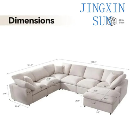 Modular Sectional Sofa, Modern Oversized Cloud Couch with Movable OttomanComfy Couches, 7 Seater L-Shaped Sofas