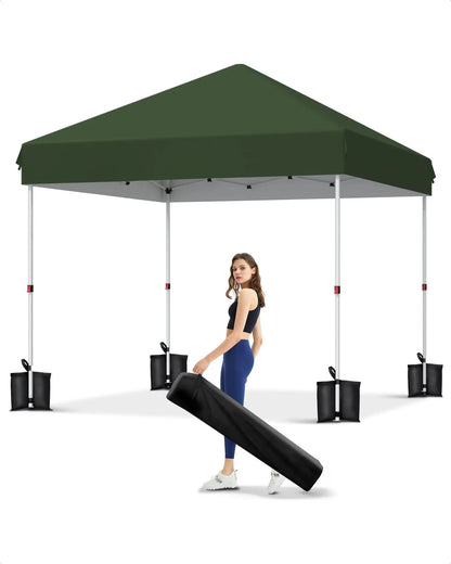 10x10 FT Pop Up Canopy Tent with 3 Adjustable Heights – Outdoor Sun Shade Shelter, 4 Sandbags & Carry Bag, for Parties & Events