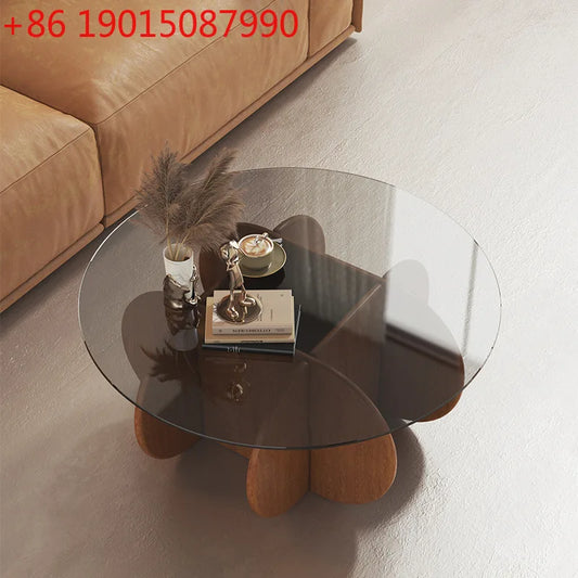 Table basse ronde en bois massif, design moderne et simple, en verre de luxe léger, pour appartement, salon