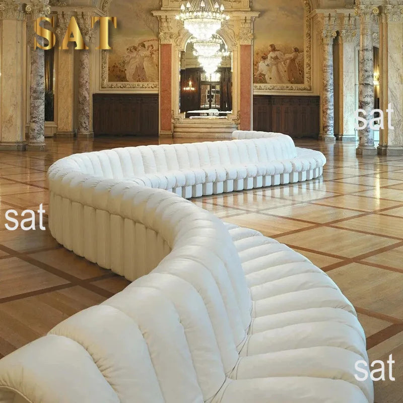 Artistic High End White Leather De Sede DS 600 Snake Sofa Curved Modular Sectional Sofa Round Water Proof Couch Set