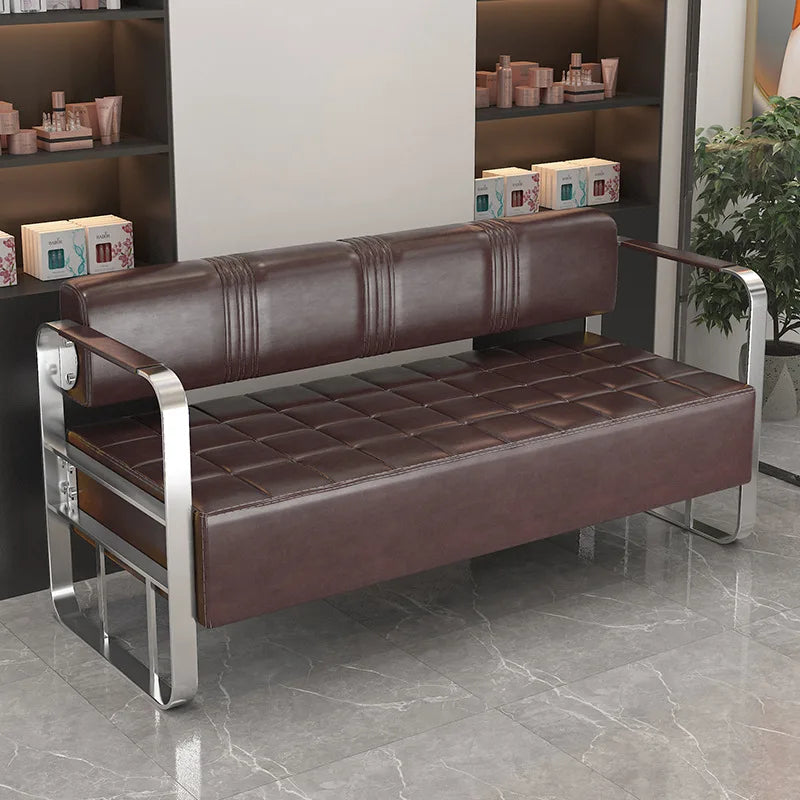 Barbershop Hairdresser Waiting Chair Beauty Clothing Shop Lounge Area Stainless Steel Gold-Plated Sofa Waiting Area Bench Chair