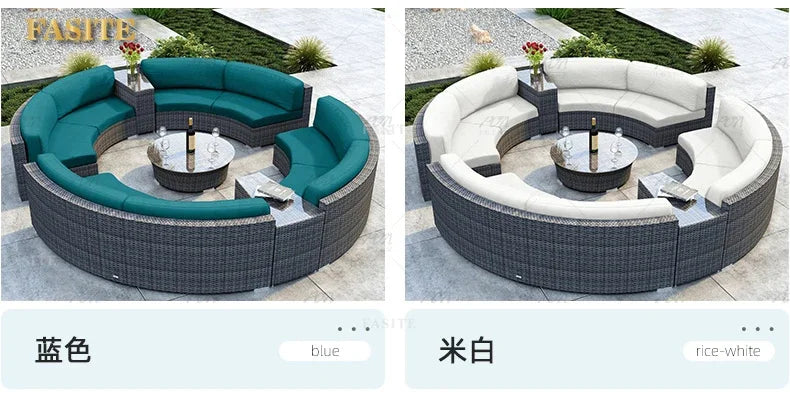 Sofa, courtyard, garden, leisure, outdoor living room, semi circular curved rattan chair, terrace, outdoor furniture combination