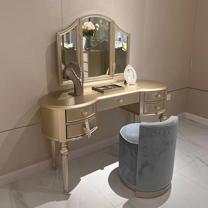 Luxury Custom Solid Wood Dressing Table With Extendable Vanity Desk & Mirror European & American Style