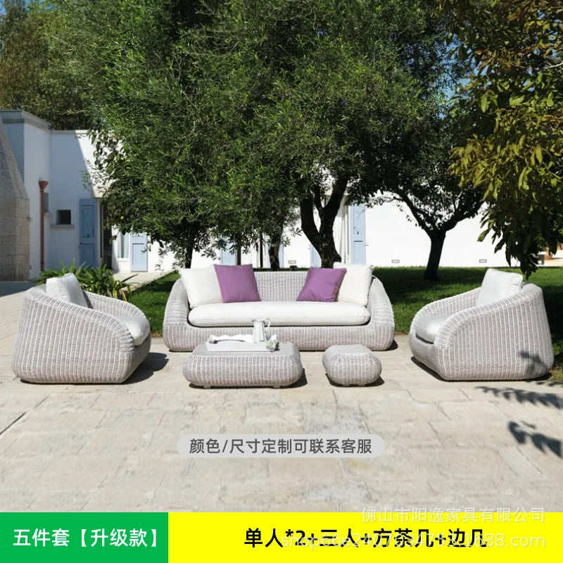 Outdoor rattan sofa courtyard waterproof and sunscreen Nordic villa garden terrace leisure balcony rattan sofa
