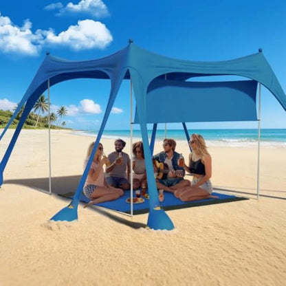Beach Tent Sun Shelter with Sidewall Easy Set Up 10x10ft Beach Canopy Outdoor Sun Shade with UPF 50+UV Protection 8 Sandbags 4